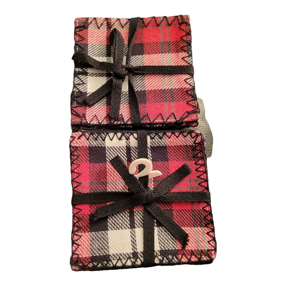 Lot of 2 Breckenridge Plaid Coasters Fabric Red Black White Set of 4 4" x 4" New